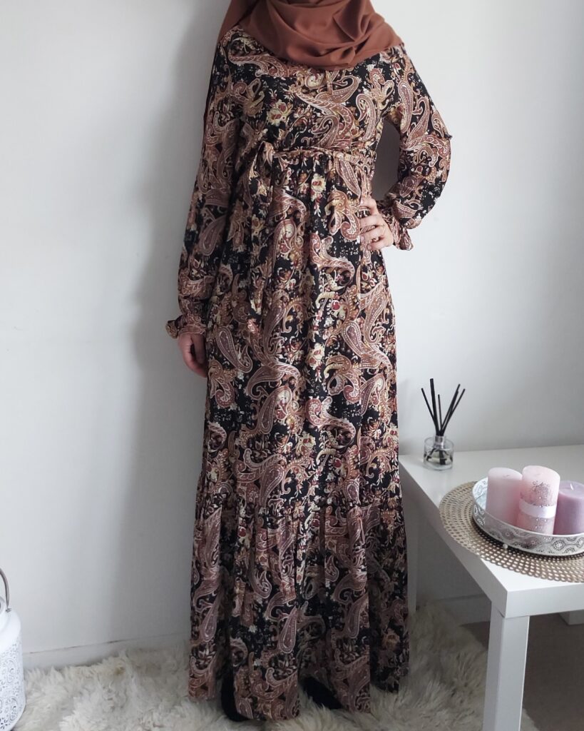 Robe Abaya Marron Imprimé